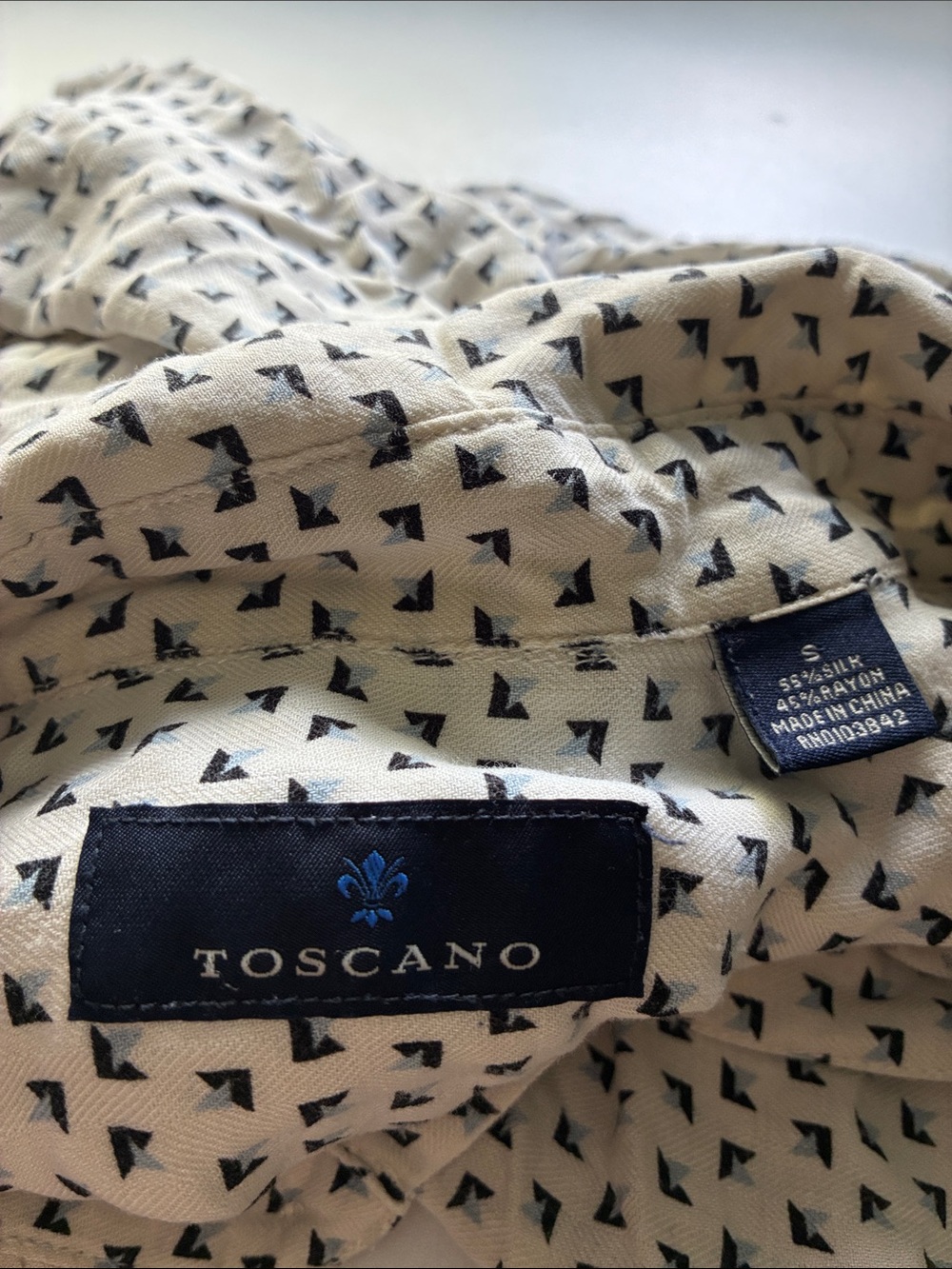 Men's Short-Sleeve Button-Up Shirt by Toscano - White with Navy Microprint